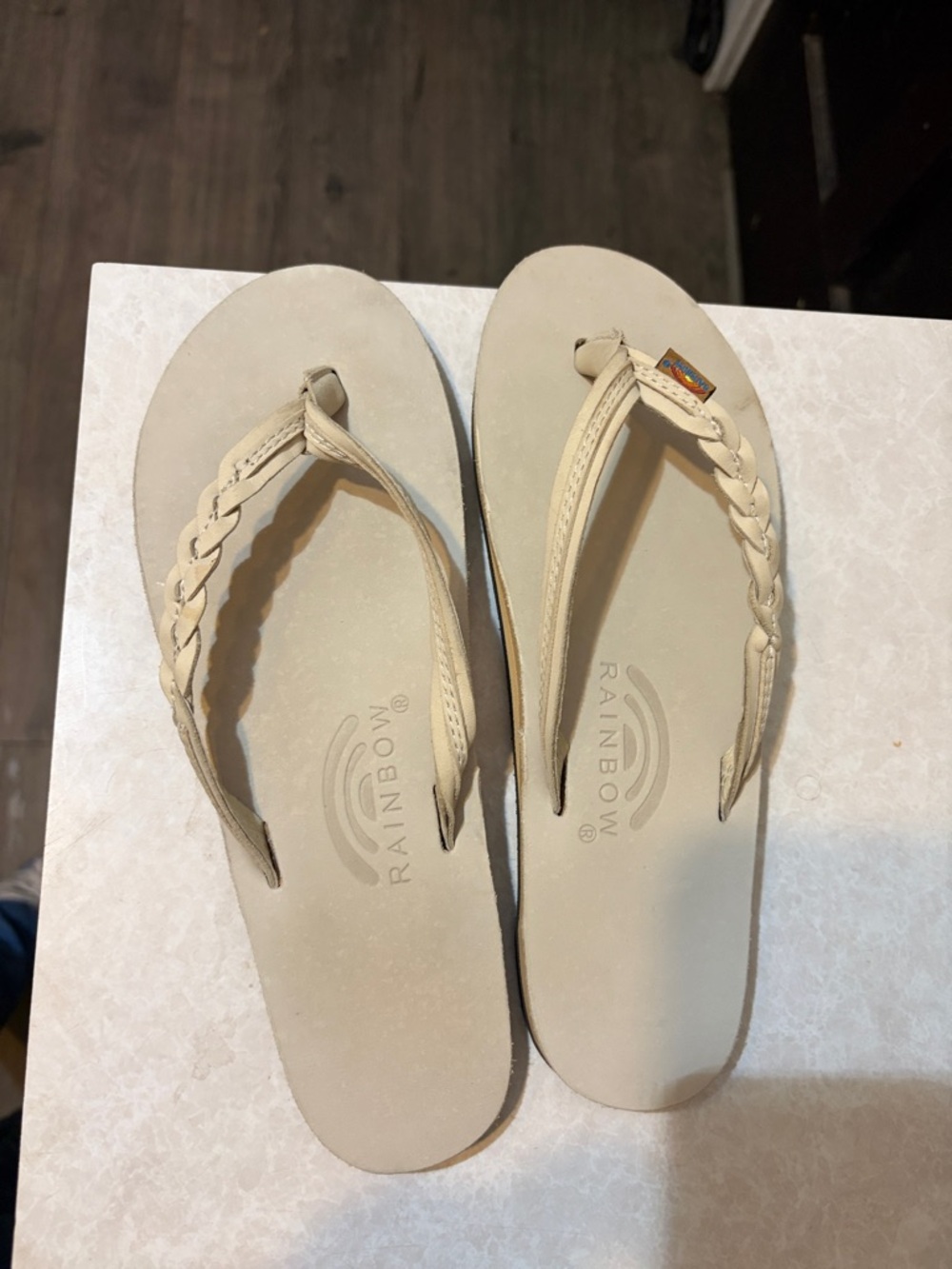 Rainbow Women's Braided Beige Flip Flop Sandals